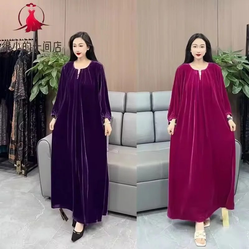 

Новое осенне-зимнее высококачественное однотонное бархатное свободное платье для женщин, французское платье с жемчужными пуговицами, элегантное длинное платье, женские платья-вестидос