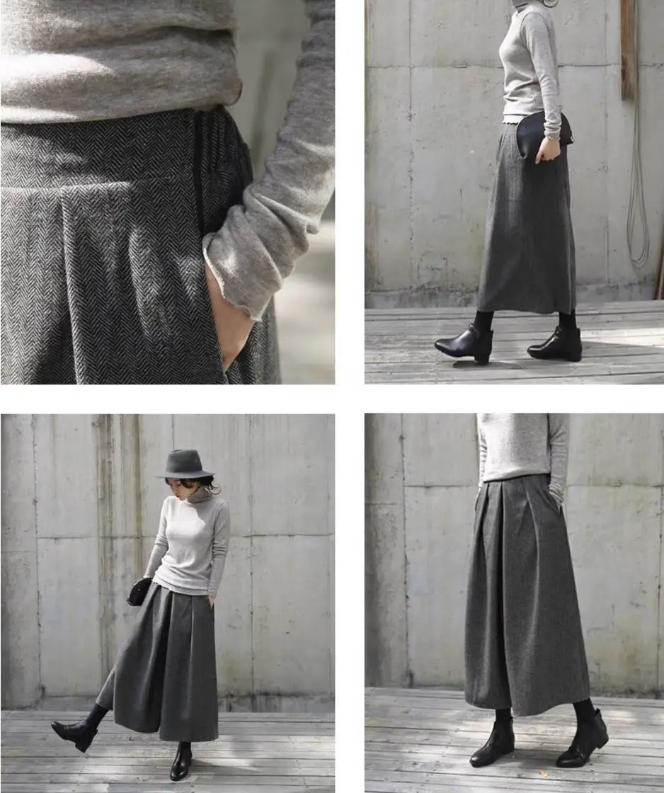 Woolen Wide Leg Pants Women Street High Waist Loose Fashion Female Pant Skirts 2026 comfort Autumn Winter Thicken Lady Trousers