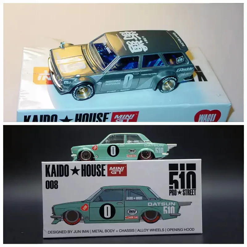 Auf Lager MINI GT Kaido House 1:64 Datsun 510 Datsun 2022 # 008 # 010 Legierungs-Druckguss-Miniatur-Simulationsautomodell, Dekorationsartikel für Erwachsene