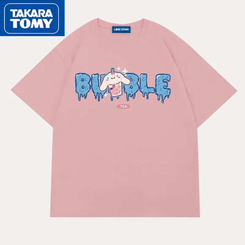 

TAKARA TOMYKT100% Cotton Summer Over Sized Cute Hello Kitty Print Couple Short-sleeved T-shirt Student Simple Breathable Top