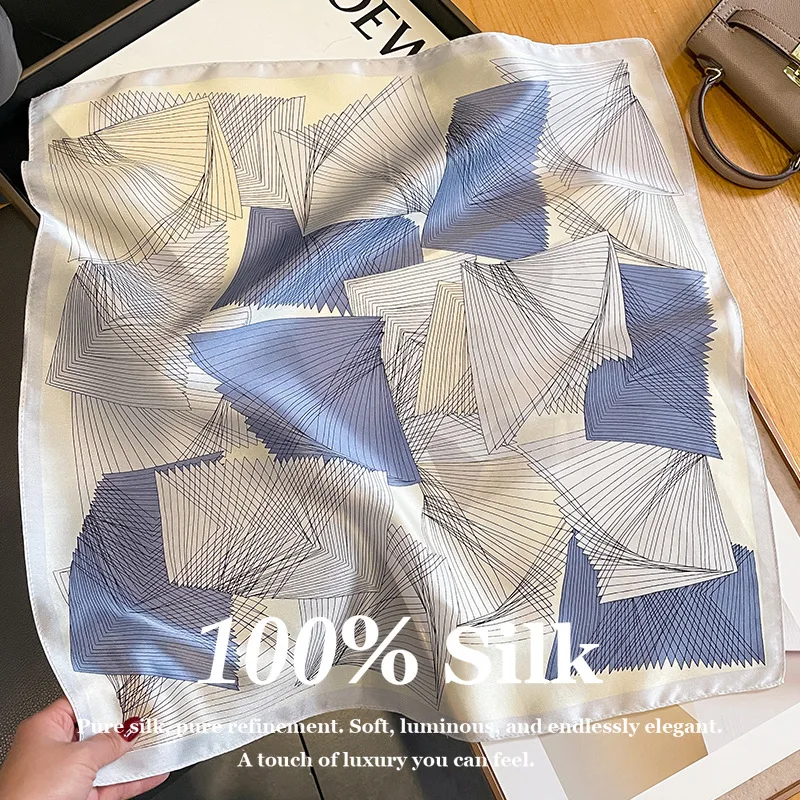 

New 53cm Small Square 100% Real Silk Scarf Bag Accessory Hijab Silk Print Summer Retro Fashion Square Bandana Neck Hair Headband