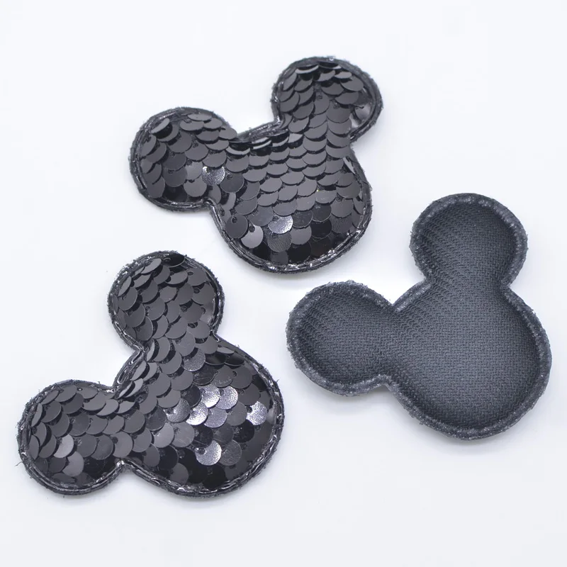 16Pcs/lot Glitter Sequins Black Mouse Padded Patches Mouse Appliques for DIY Crafts Clothes Hats Hairpin Decor Accessories