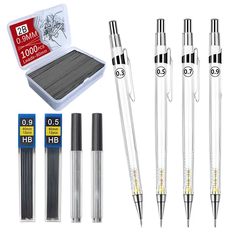 Mechanical Pencils Set 0.3 0.5 0.7 0.9mm Drawing Paint Writing Automatic Pen Lead Back to School Sketch Art Girl Kids Stationery