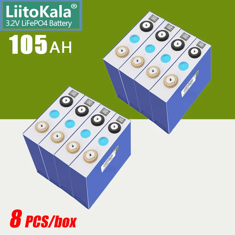 

8pcs LiitoKala 3.2V 100Ah 105Ah lifepo4 battery cells DIY 12V 24V 48V electric vehicle RV solar cell pack EU/US duty-free