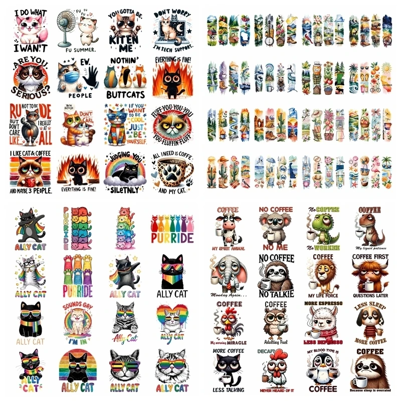 Cartoon Cute Rainbow Kitten Set transfer iron on printing vinyl stickers T-shirt stickers DIY Toy doll clothing decoration