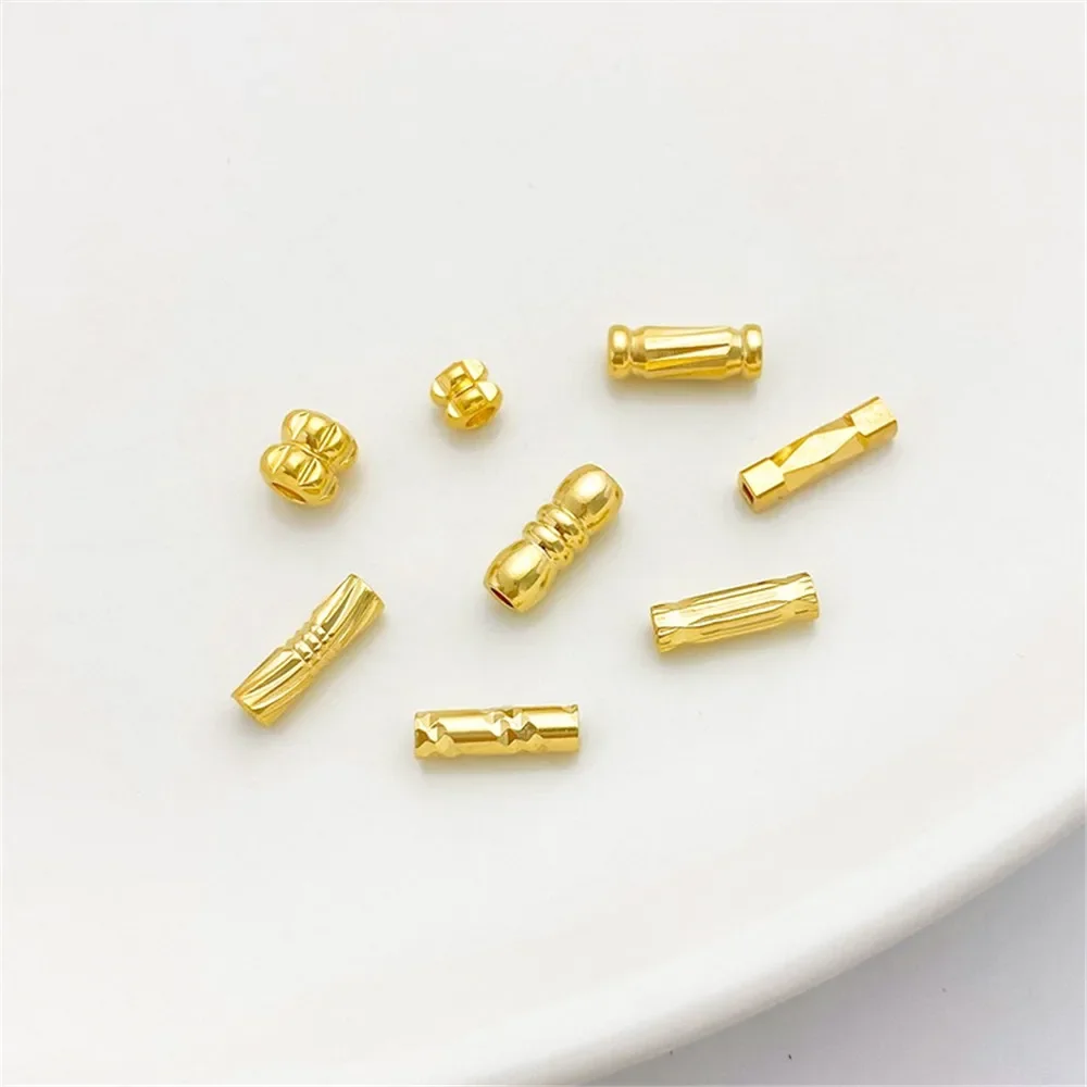 

18K Gold-wrapped Bucket Beads, Tube Beads, Cut-out Threaded Beads, DIY Beaded Bracelets, Necklaces, Jewelry, Material Accessorie