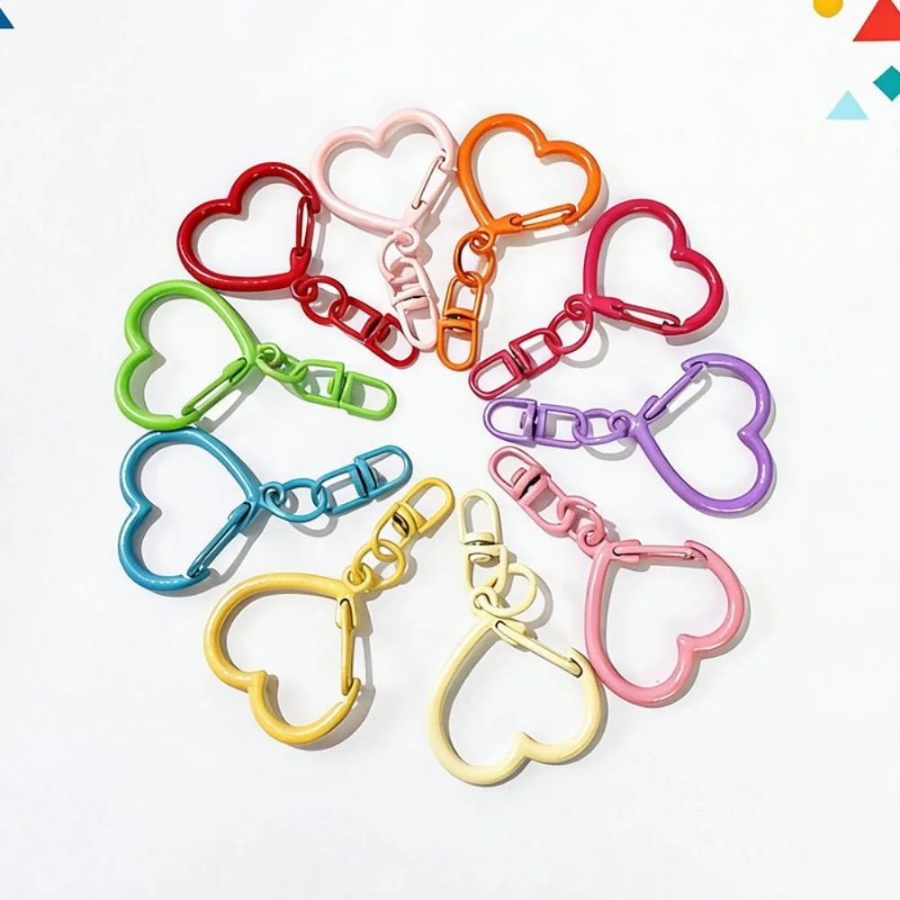 2-10pcs Colored Heart Keychain Hook Jewelry Buckle Metal Doll Key Chains Snap Clasp Decorative Bag Pendant Diy Accessories