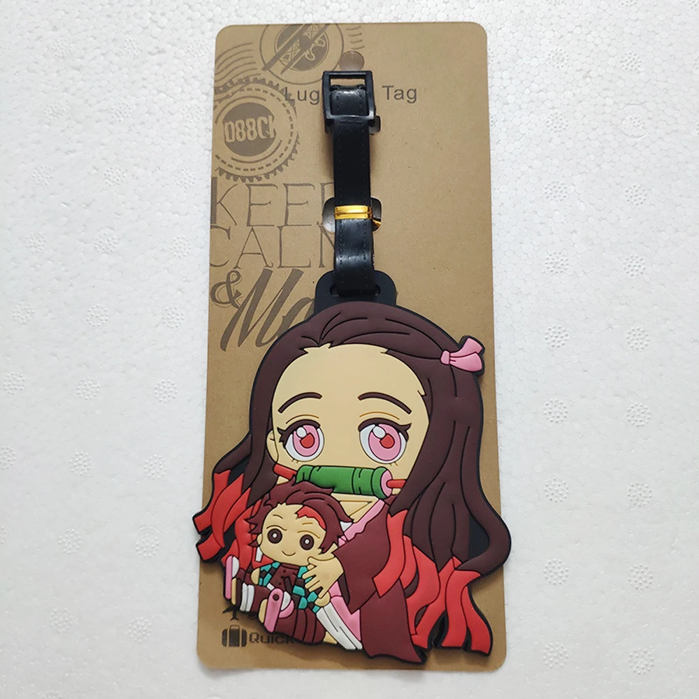 Anime Demon Slayer etichetta per bagagli da viaggio etichetta per imbarco bagaglio portatile ID Gel di silice Addres Holder bagagli individualità Tag