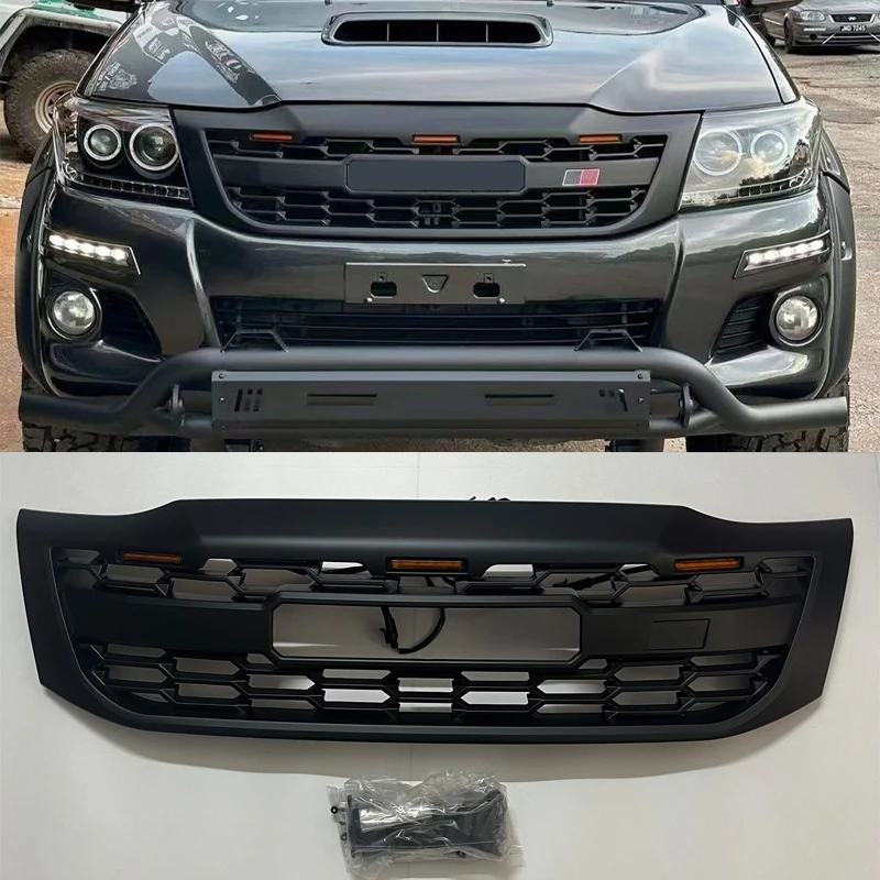 LED Front Grill For Hilux Vigo 2012 2013 2014 Modified Grille Racing Grills Front Bumper Mask Mesh Cover