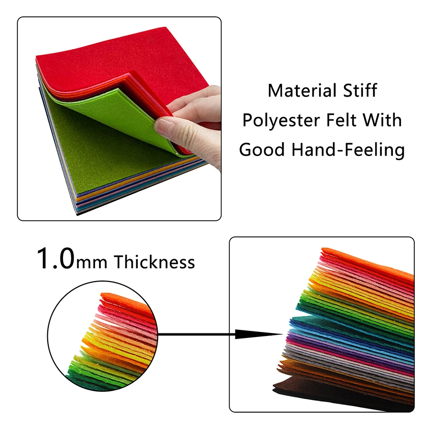 Felt for Crafts, Felt Fabric Sheets, Assorted Colors Soft And Stiff Squares for Choice 15x15cm 40Pcs Pack for Art & DIY Project