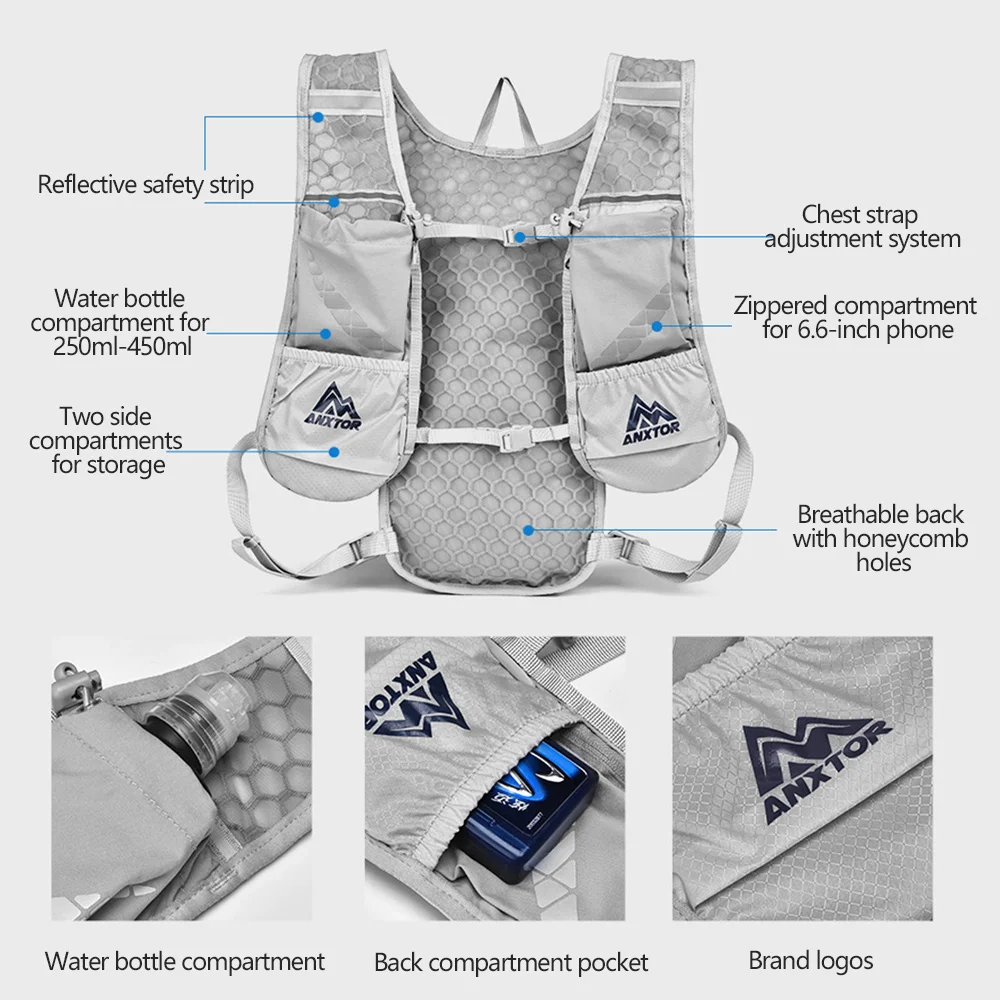 NIEUW Trail Running-ultralichte 5L-rugzak, hardloophydratatievest, marathon Kan worden gebruikt met een waterzak van 1,5 liter 500 ml.