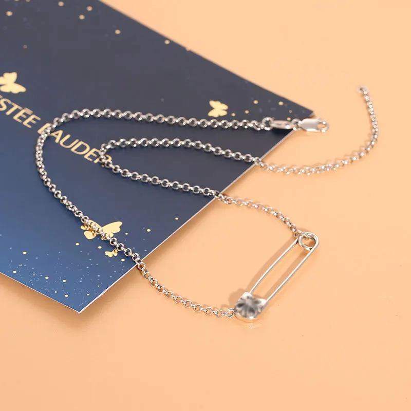 

S925 sterling silver collarbone chain, retro Thai silver cross pin necklace, women's personalized necklace, trendy silver jewelr