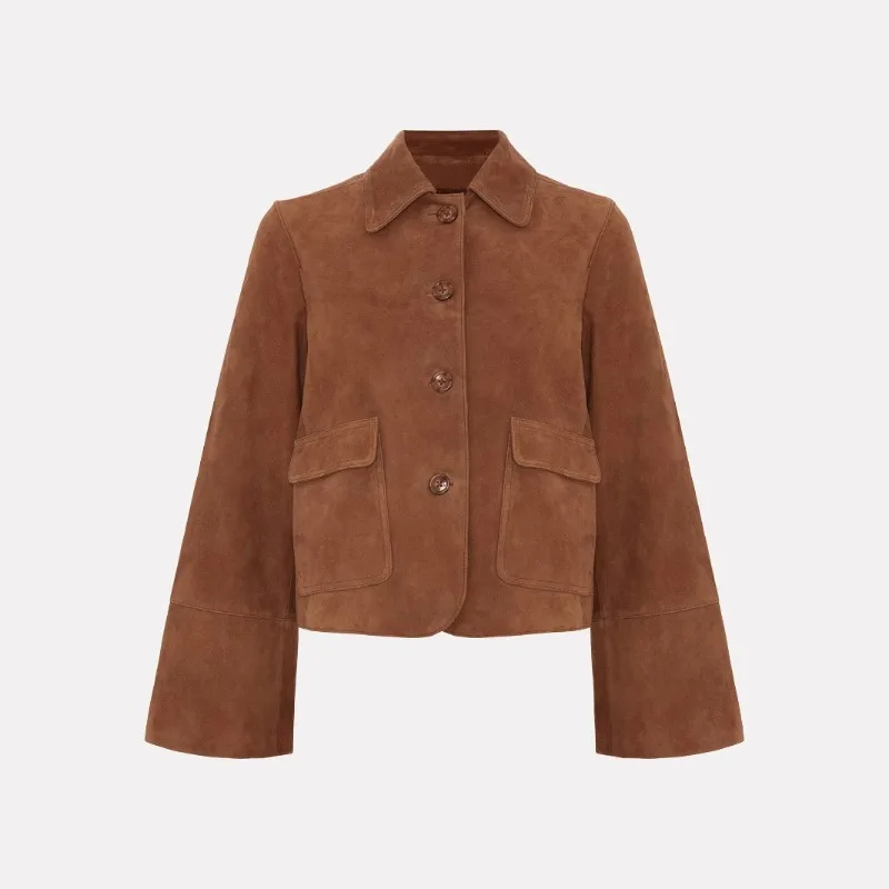 

Single Breasted Suede Jackets Slim Brown Solid Short Windbreaker Jacket Elegant Luxury Women‘s Overcoats Stylish Casual 2025 New