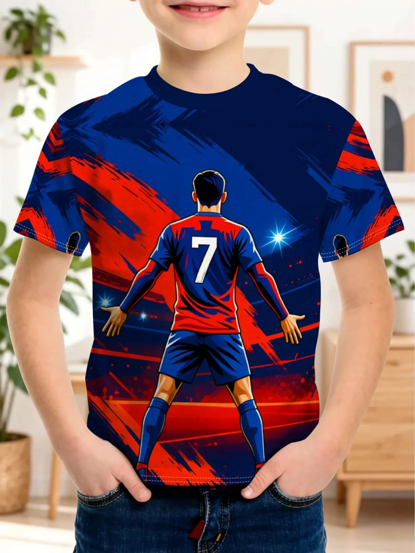 2026 Children's Adult Summer Leisure Training Top # 7 Loose Couple Style Parent Child 3D Short Sleeve Sports Jersey