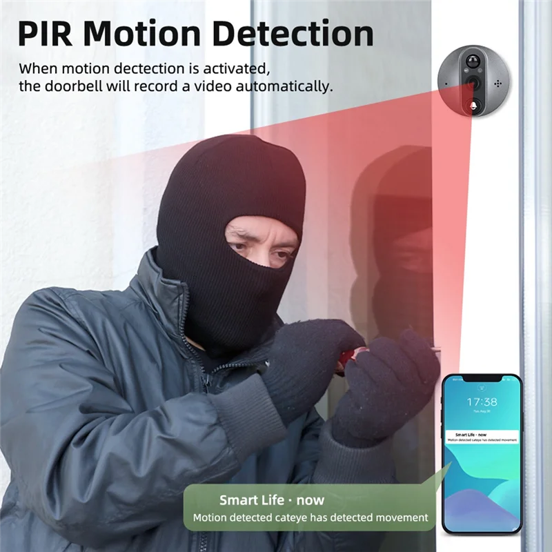 تويا ثقب الباب الرقمي المنزل الذكي 1080P 120 °   زاوية رؤية واسعة كاميرا جرس الباب واي فاي الأشعة تحت الحمراء للرؤية الليلية عارض جرس الباب-AAAE
