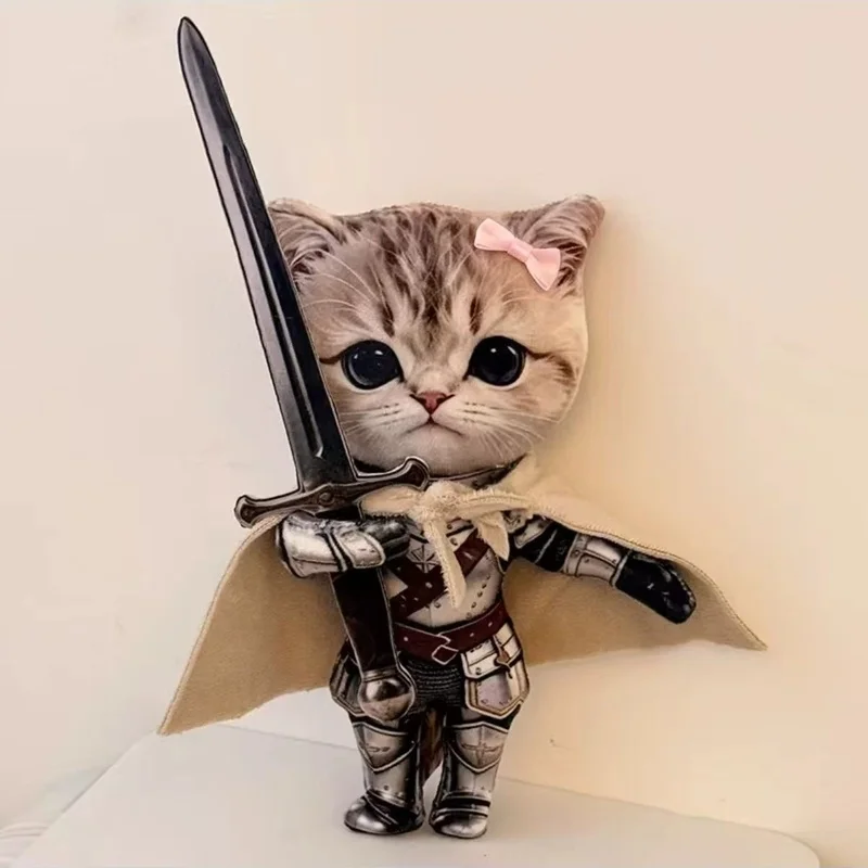 Knight Cat Plush Doll Guardian Charm With Posable Skeleton Armored Cat Cute Keychain Backpack Pendant Creative Accessory Gift
