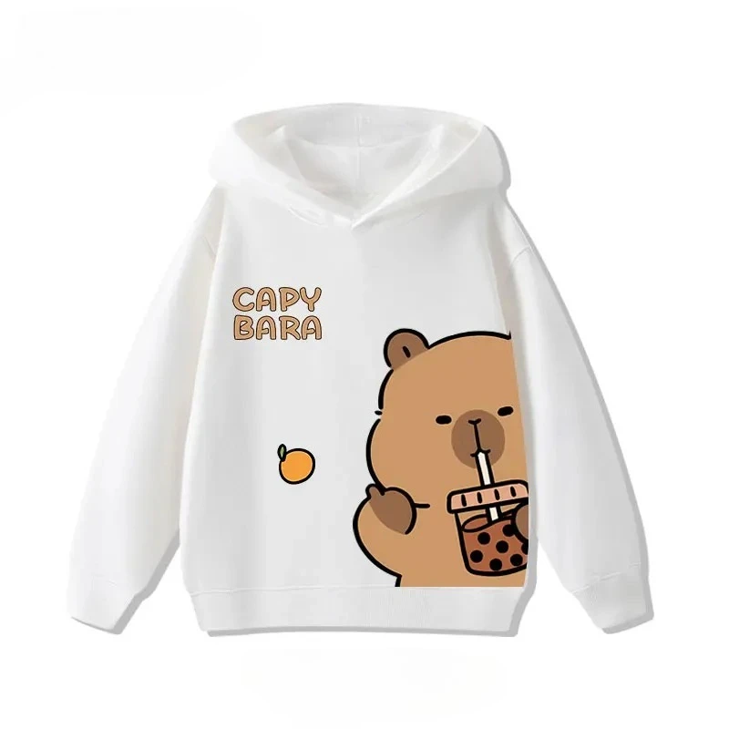 Autumn 3-12Y Cartoon Cute Capybara Print Children's Hooded Hoodies Casual Fashionable Comfortable Boy Girl Sweatshirt Pullover