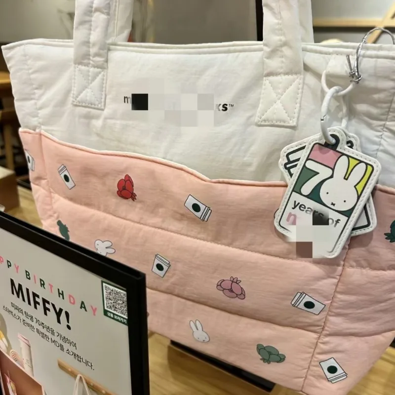 2025 nuevo dibujo animado Miffy Rabbit Starbucks Co marca abajo bolso de mano Kawaii bolso de hombro de gran capacidad regalo de cumpleaños para niños