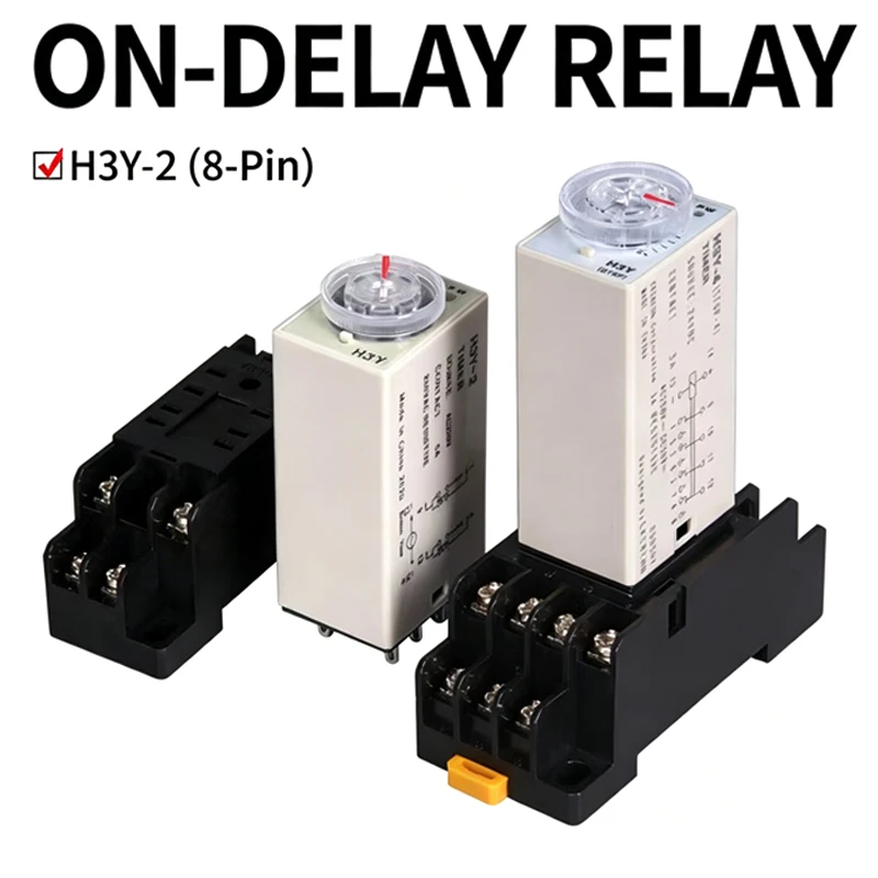 H3Y-2 Power-On Delay Timer Relay DPDT 0-30s / 0-60min Adjustable Rotary Knob AC220V DC12V 24V with Base Socket Home Automation