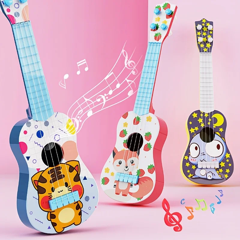 Crianças podem jogar ukulele brinquedo guitarra pode jogar instrumento de simulação iniciante iluminação instrumento educacional brinquedo música