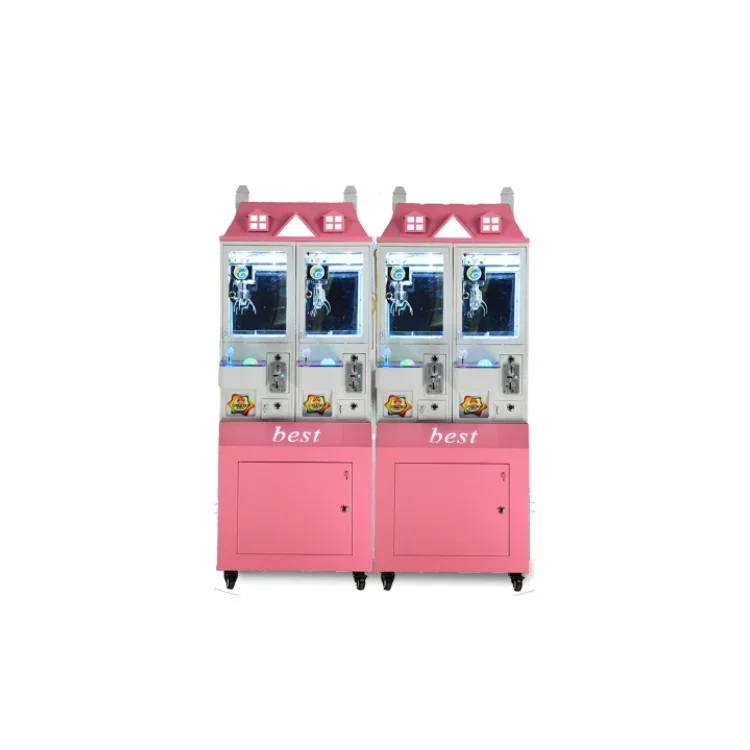 Luxury Mini Pink Double Claw Game Doll Vending Rocker Machine Coin-Operated for 2 Players for Amusement with 1 Year Warranty