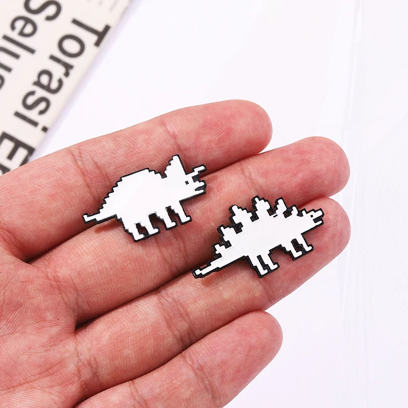 Pines Lapel Badges Acient Animal Jewelry Gift for Kids Friends Pixelated Dinos Enamel  Brooch Custom Simple Dinosaurs