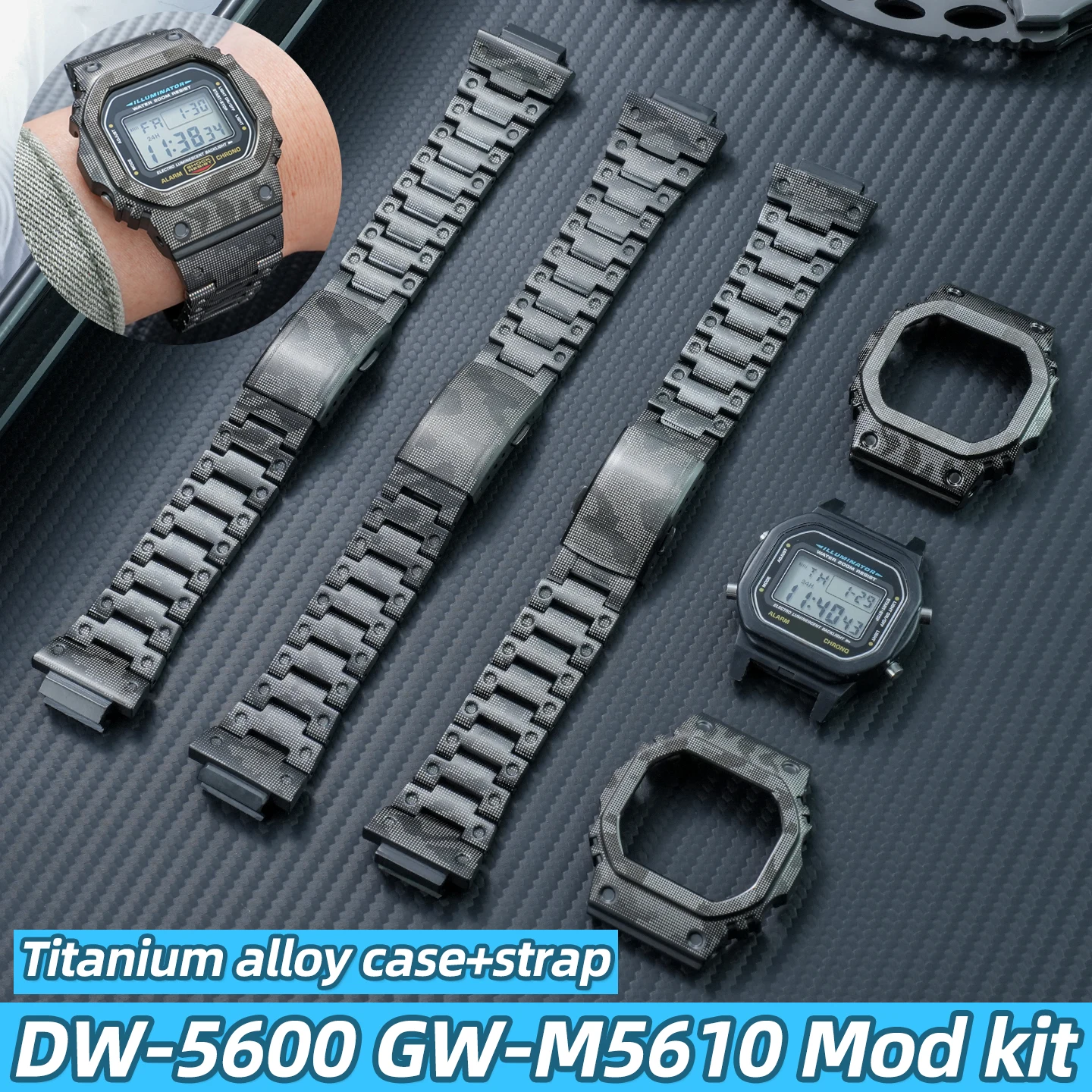 5600 5610 mod kit For Casio Small Square DW-5600 GW-M5610 Modified men's Titanium alloy or stainless steel watch case strap set