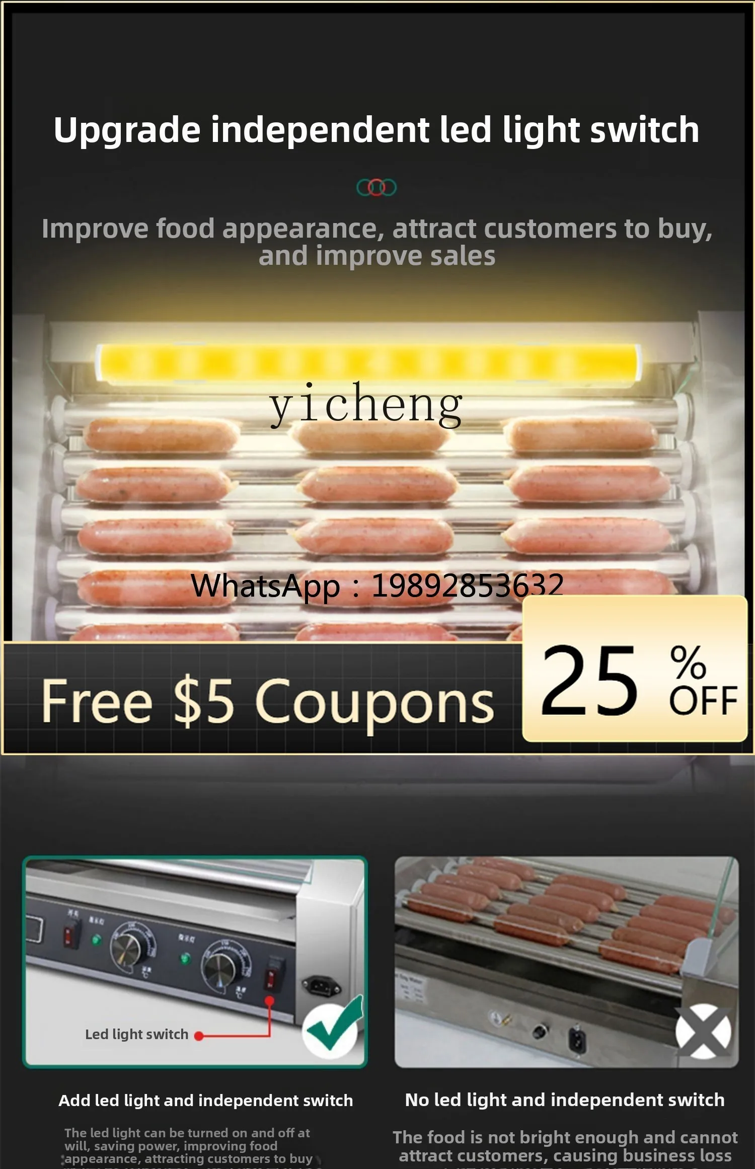 

JX Hot Dog Machine Sausage Grill Machine Commercial Small Automatic Sausage Grill Machine Household Desktop Grill