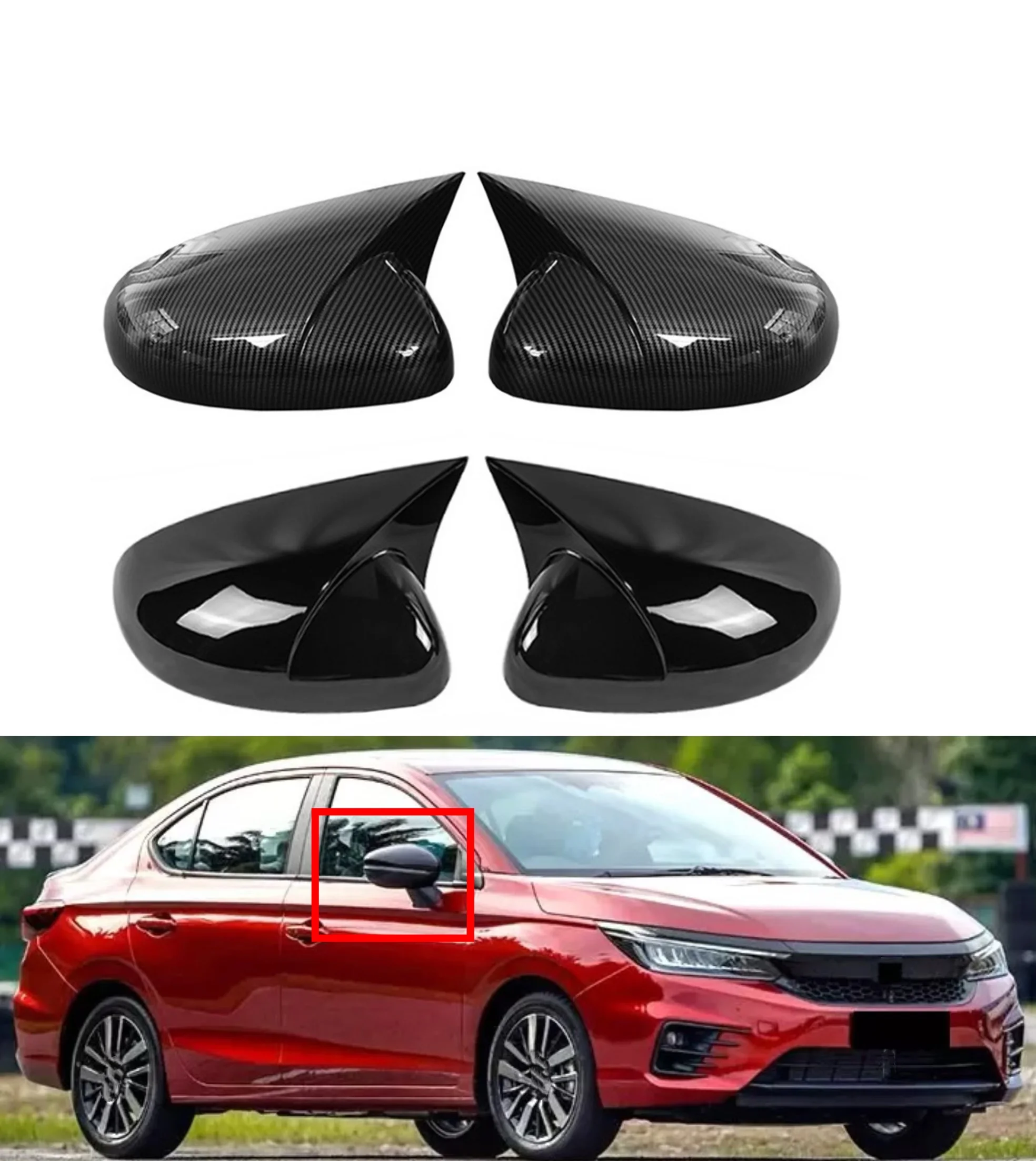 

Car Rearview Side Mirror Cover Fit For Honda City / Hatchback GN2 GN3 2020-2022 Wing Cap Door Rear View Case Trim Sticker