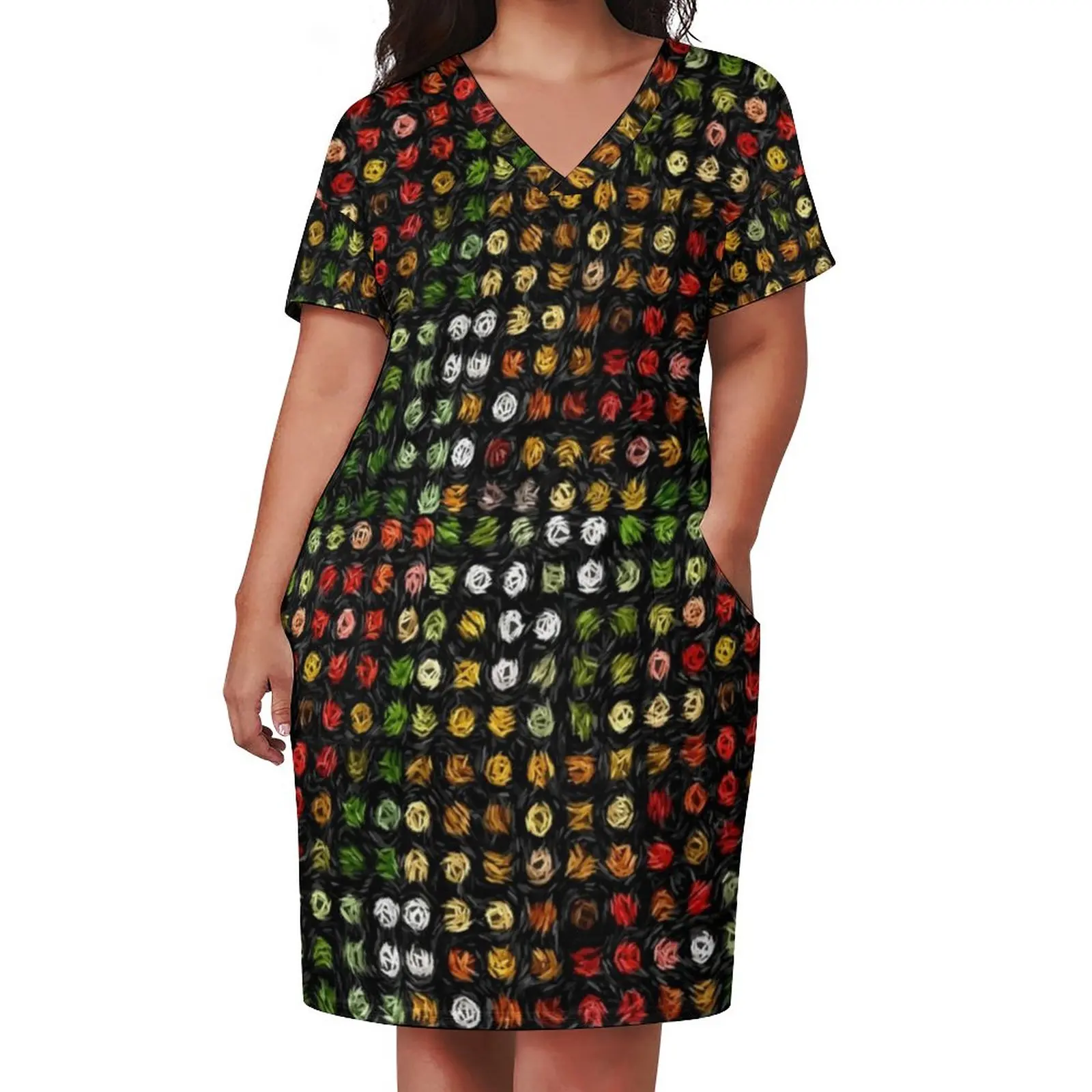 

Vincent Van Gogh Casual Dress Holiday Dots Print Elegant Dresses Woman V Neck Printed Streetwear Dress Plus Size 3XL 4XL