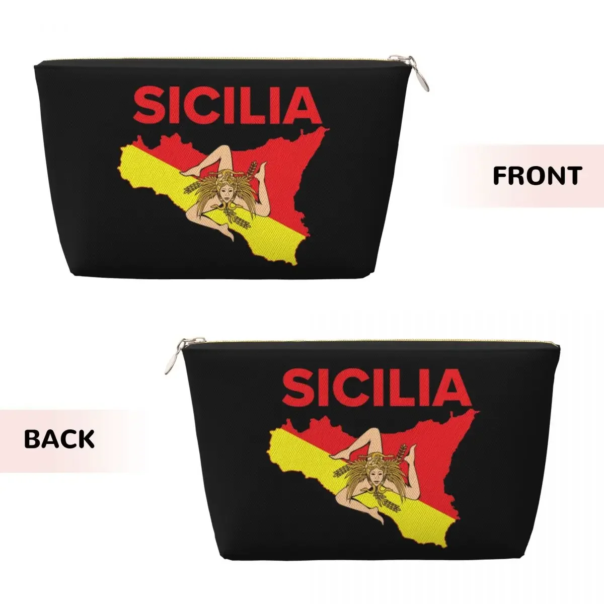 Custom Travel Map Of Sicily Trinacria Toiletry Bag Kawaii Sicilian Pride Makeup Cosmetic Organizer Beauty Storage Dopp Kit Case