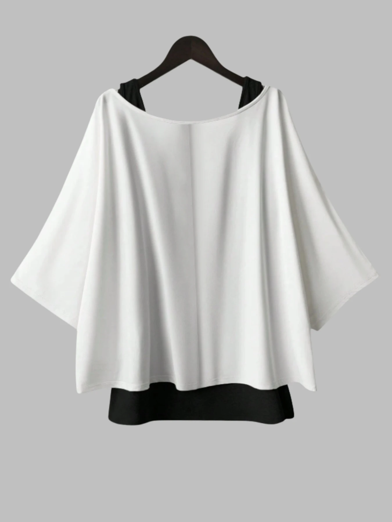 Women's Plus Size Batwing Sleeve Casual Tops Fake Two-Piece Loose Fit Blouse view 5