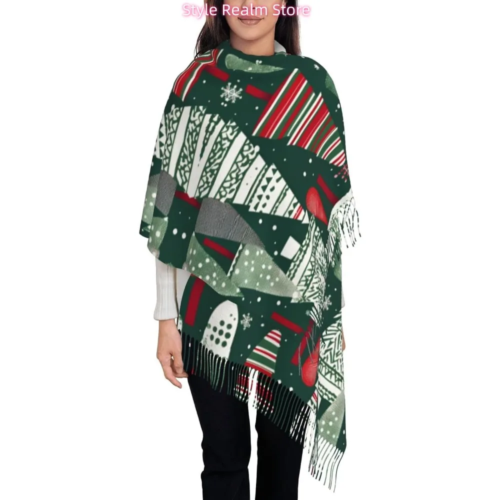 

Шарф из полиэстера с принтом рождественских елок, дышащий модный аксессуар для путешествий и повседневной носки