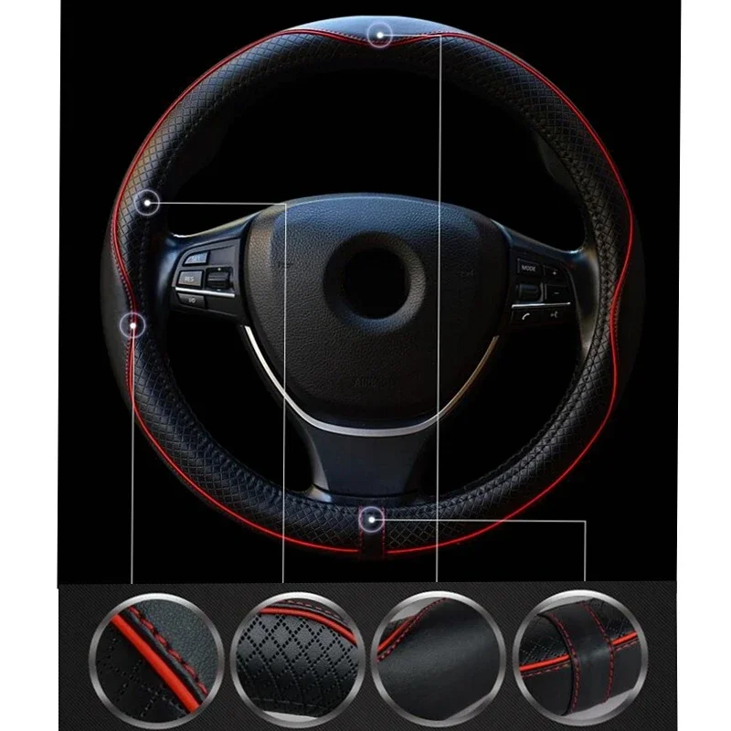 Leather Universal Car Steering-wheel Cover 38CM Car-styling Sport Auto Steering Wheel Covers Anti-Slip Automotive Accessories