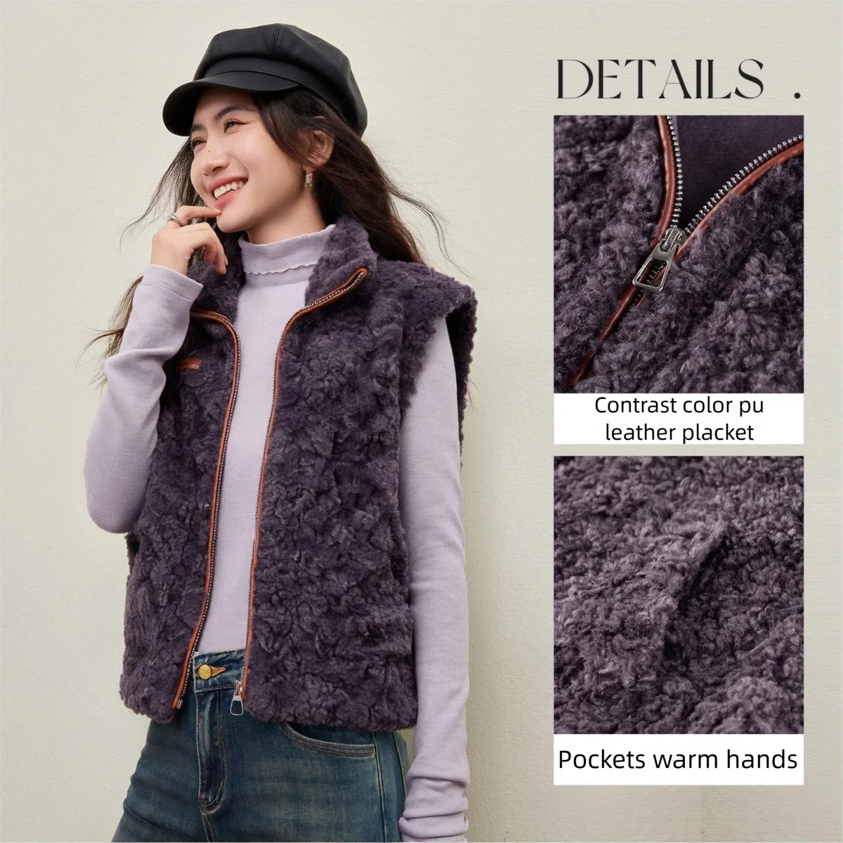 SENTUBILA Suede Granular Fleece Vest Warm Stand-up Collar Gilet 2026 Winter Versatile Sleeveless Jacket Ladies W54PD5912