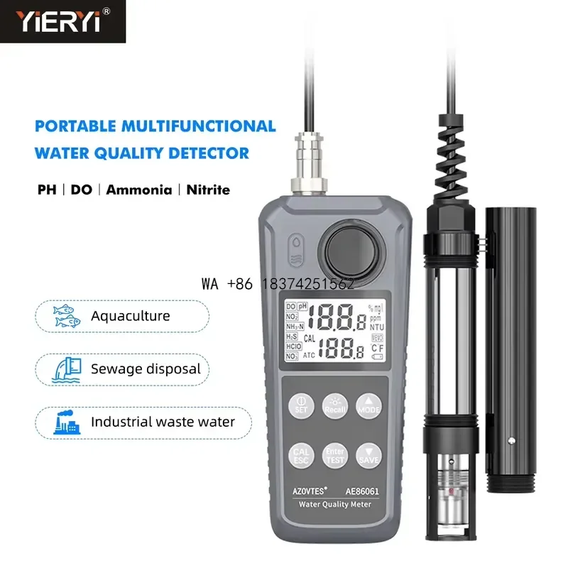 Wmwmnu AE86061 Multiparameter Water Quality Tester DO PH Temp Ammonia Nitrite Dissolved Oxygen Meter for Aquarium Aquaculture