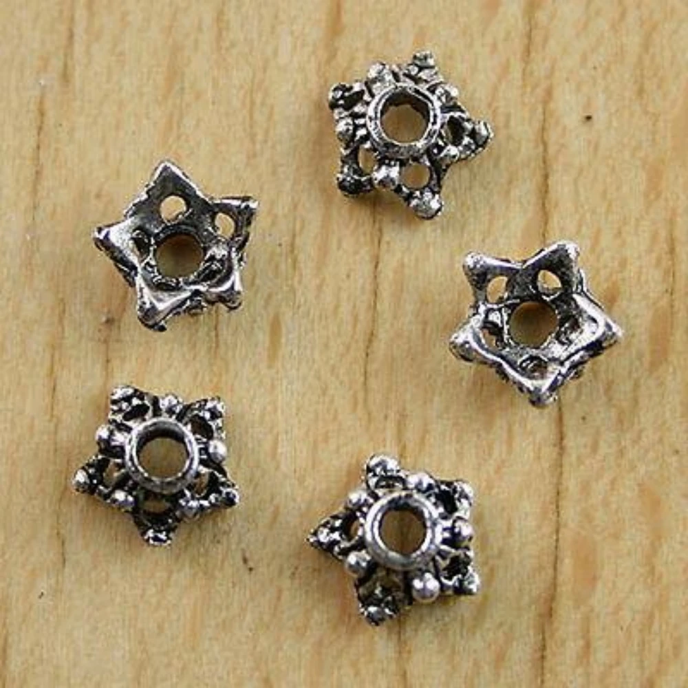 100PCS TIBETAN SILVER PLT DOTTED FLOWER BEADS CAP H0696