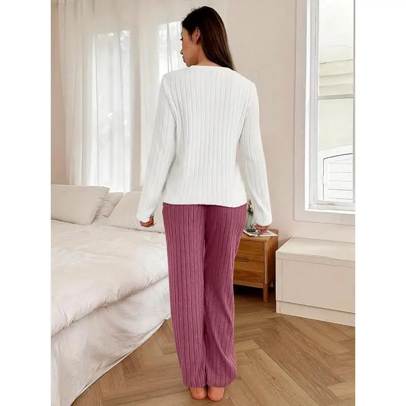 Comfortable Women's Heart round Neck Long Sleeve Pajama Set Couple's Home Wear Eighteen Sleeve Style All Seasons Suitable