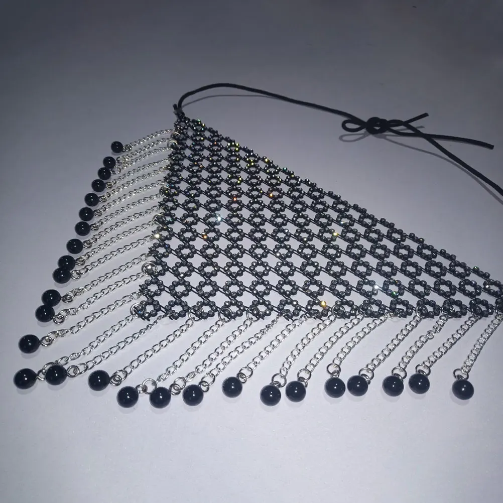 

2Pcs Rhinestone Mesh Curtain Bling Mask Nylon Masquerade Masks Party Women Costume Tassel Jewelry Dance Supply Face Veils