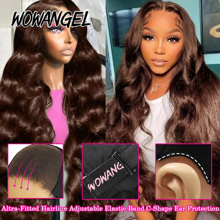 Wow Angel Pre Cut 5x5 HD Lace Closure Wigs 34in Chocolate Brown Body Wave Glueless Wigs Skins Melted Human Hair Wigs For Woman