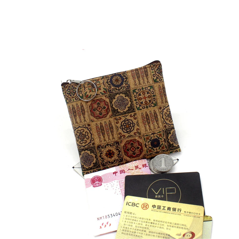 Vintage Fashion Real Wood Grain Printing Coin Purse Bark Cork Grain Coin Bag Casual Nostalgic Clutch Key New Small Square Bag