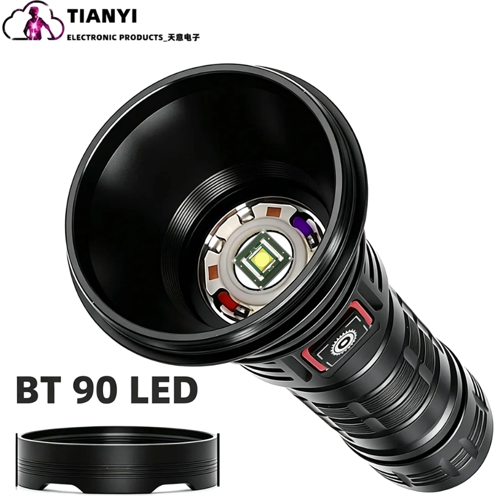 98K High Power Long-Throw Rechargeable Flashlight BT90 Light Source with Ultra-Long Working Time for Outdoor Patrol