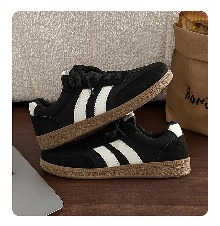 Damen Retro-Streifen-Sneaker mit Gummisohle, Schnürung, flache Schuhe, modische, vielseitige Freizeitschuhe zum Gehen für den täglichen Gebrauch – Detail 12