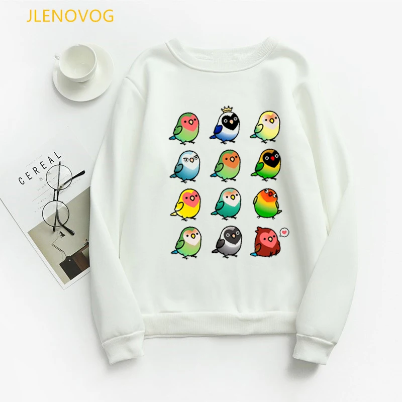 Cockatiel Parrot print sweatshirt women Lovely rainbow birds graphic hoodies femme kawaii winter sudadera mujer O-collar hoodies