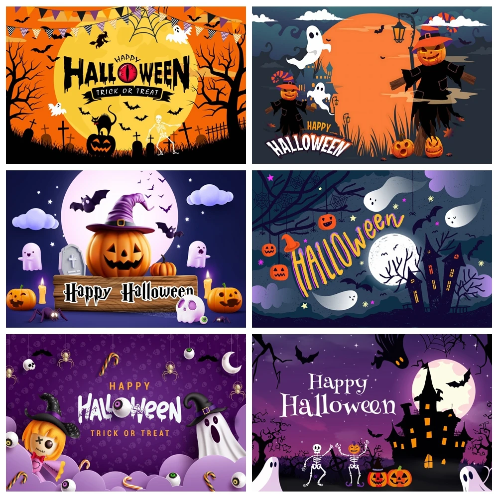 

Halloween Photography Background Scary Night Castle Ghost Witch Bat Pumpkin Lanterns Adults Kids Halloween Party Photo Backdrop