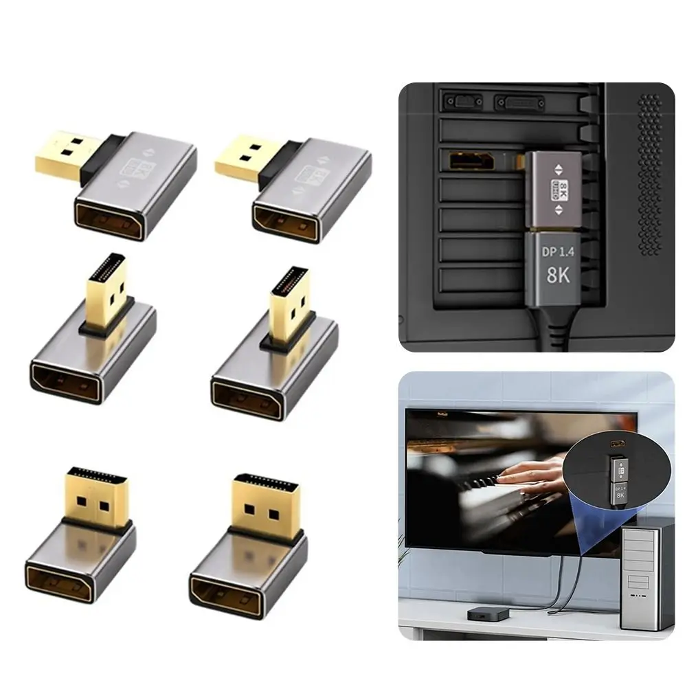 

8K 60Hz Display Port Adapter DP1.4 L Shape DP Male to Female Converter DP Cable Extension 90 Degree Angle Vertical DP Converter