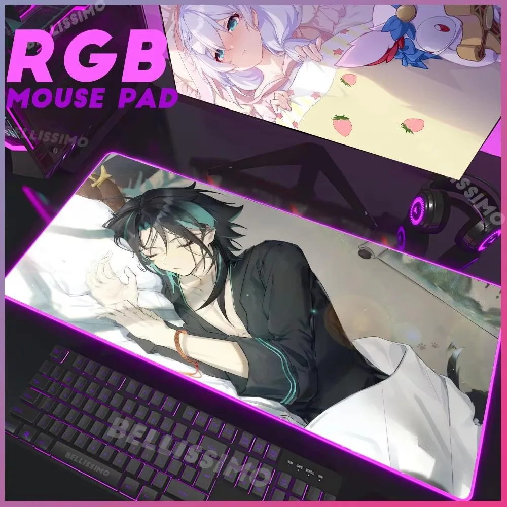 

Genshin Impact Xiao Mouse Pad RGB Gaming Large Cool Keyboard Pad Desk Game kawai Rubber Luminous Desk Mat Backlit Colorful Pad