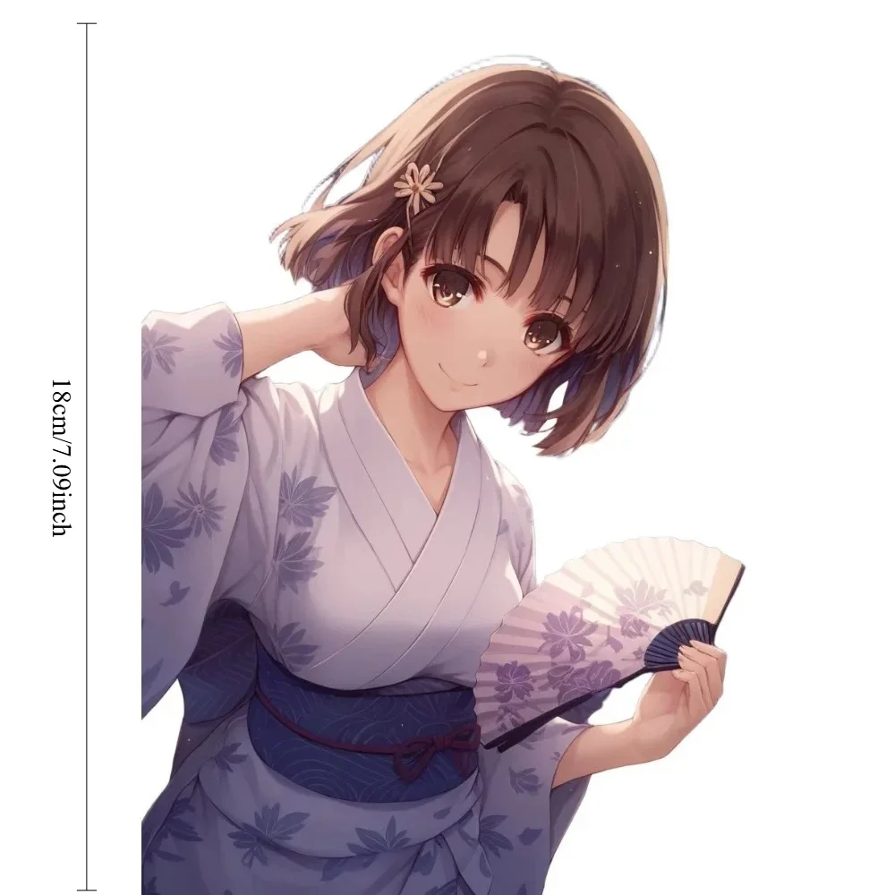 Short Brown Hair Anime Girl Yukata Vinyl Car Sticker Waterproof Decal for Car Window Motorbike Laptop Helmet