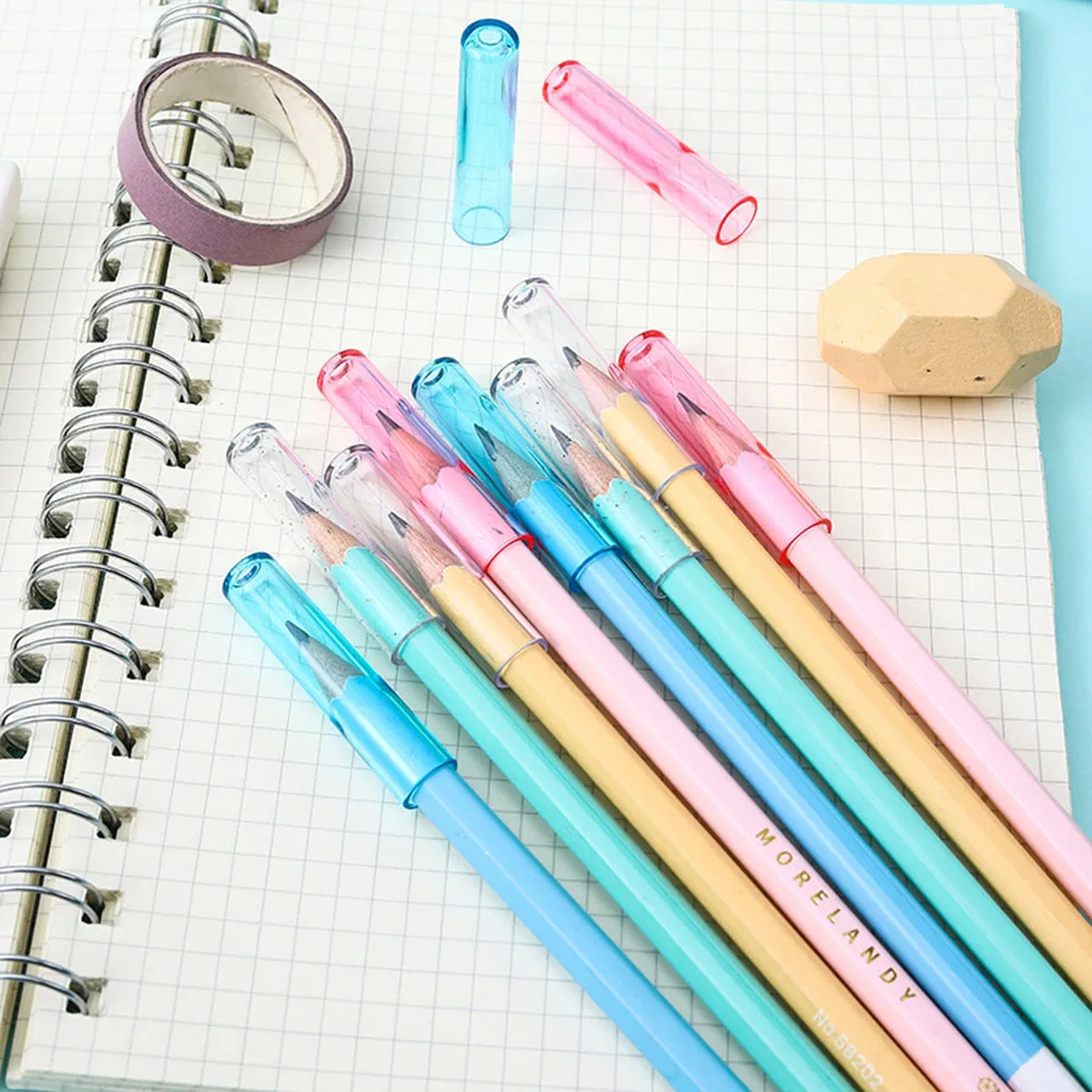 6Pcs/Set Transparent Plastic Pencil Cap Simple Colorful Pencil Extender Cute Pencil Protection Cap School Office Supplies NEW