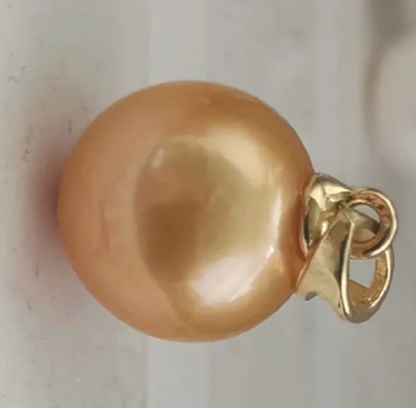 HUGE GENUINE 12-13MM SOUTH SEA GOLDEN PEARL PENDANT 14K YELLOW GOLD